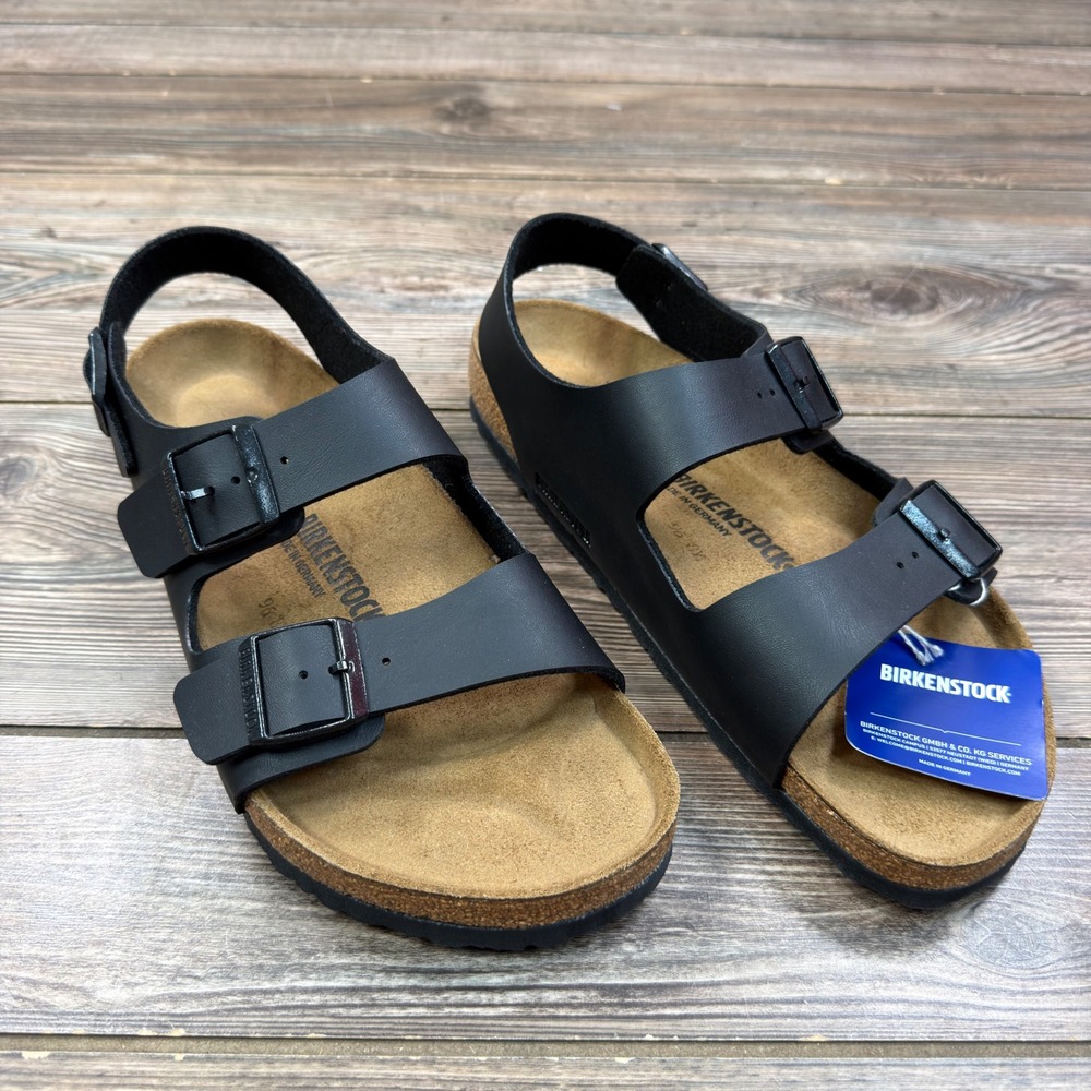 Birkenstock Mens EU 44 Size 11 Milano Sandal Black Birko-Flor Triple Strap New